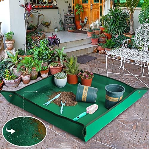 Plant Repotting Mat for Indoor Plants Transplanting Table Top Gardener Portable Potting Tray Potting Soil Tidy Tray Succulents Bonsai Planting Gardening Mat Garden Gifts for Women 29.5"x29.5" - Image 4