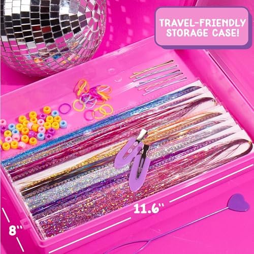 Just My Style Tinsel Hair Stylist Studio, Fairy Hair Tinsel Kit, 9 Colorful Tinsel Strands & Hair Beading Tool, Hair Extensions for Kids, Fun Hair Accessories for Teens, Great Gifts for Preteens - Image 2