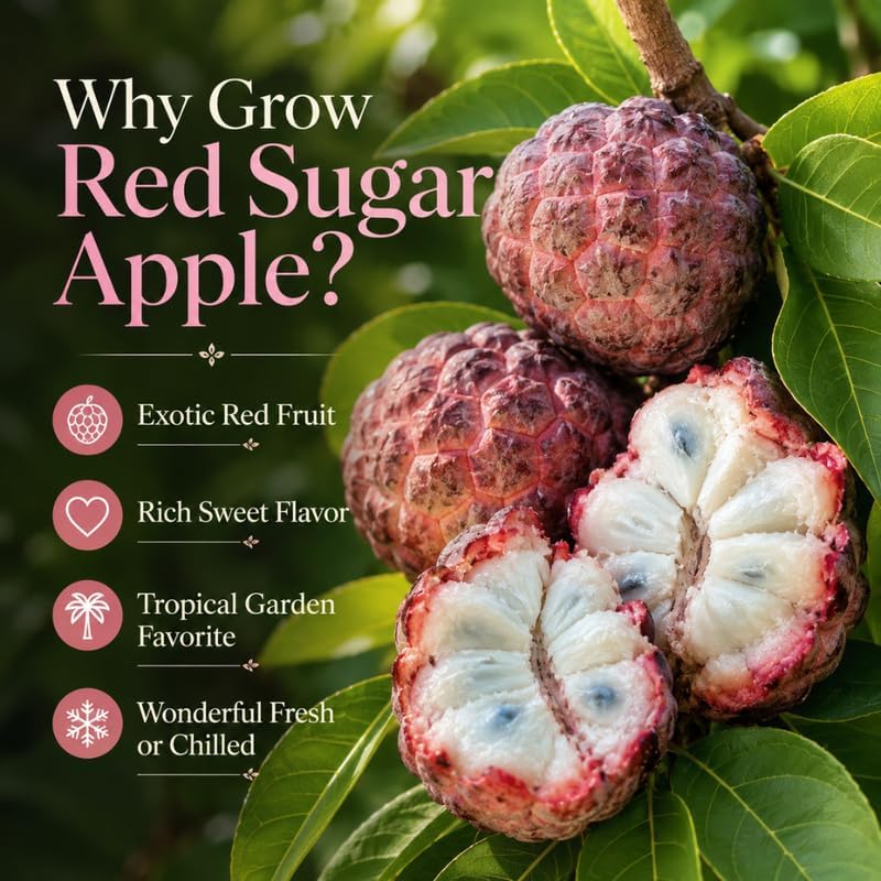 Red Sugar Apple Fruit Tree, 2-3 Ft Tall, 3 Gallon Pot, Hardy Tropical Fruit Plant for Landscape, Backyard Orchard and Outdoor Garden (No Ship to CA, HI, AK) - Image 4