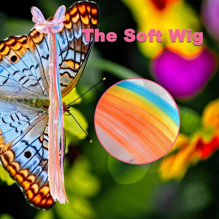 Little World 6 Pcs Rainbow Hair Extensions, Unicorn Hair Clips for Girls' Ponytails - Colored Accessories - Image 4
