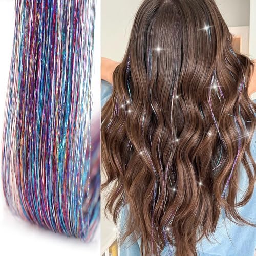 Colorful Hair Tinsel 12Pcs 20.5 Inch Fairy Hair Tinsel Clip in Kit for Christmas New Year Halloween Party, Hair Accessories Extensions for Women Girls (Colorful) - Image 2