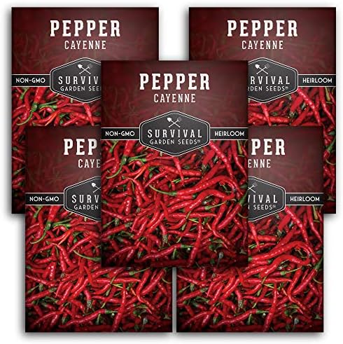 Cayenne Pepper Seeds for Planting - 5 Packs by SurvivalGardenSeeds