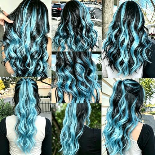 12 PCS Teal Blue Hair Extensions Clip in,22 Inch Colorful Accessories - Image 4