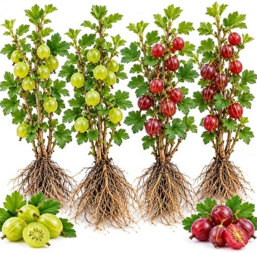 4 Gooseberry Bare Root Plants for Growing – 2 Green & 2 Red Fruit Bushes by CZGrain