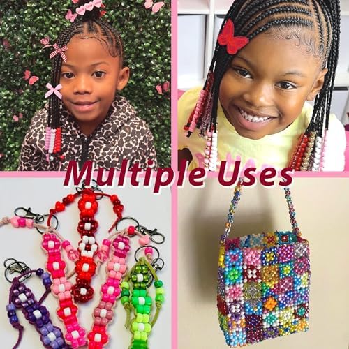 100pcs Hair Beads for Braids Dark Red Lace Embroidery Butterfly Hair Clips Gingham Small Hair Bows Acrylic Loc Dreadlock Pony Beads Y2K Hair Accessories for Girls - Image 6