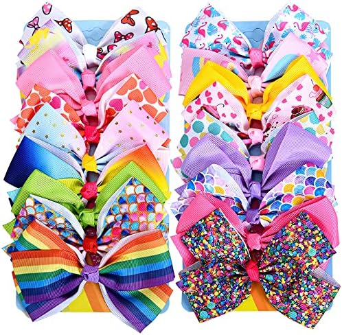 5 Inch Hair Bows for Girls, Colorful Little Girls Hair Bow 18 Pcs by Dwenarry