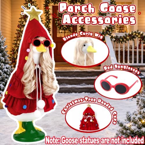 3PCS Porch Goose Outfits Christmas Tree Set for 17 & 23 Inch Goose Statue - Image 2