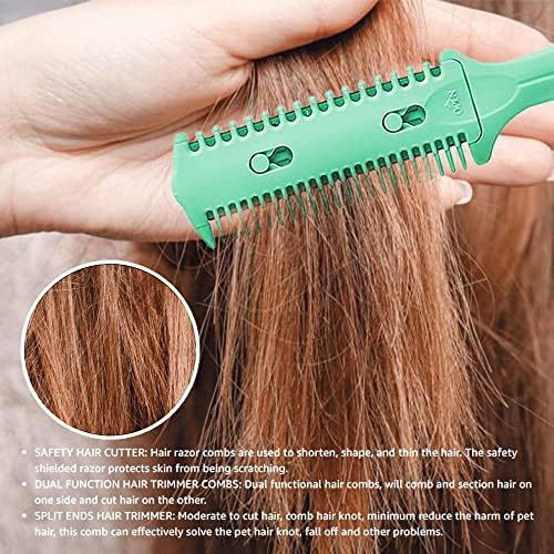 Soft 'N Style Haircut Razor Comb, 3 Pack - Double Sided Razor Hair Styling Scissors Comb, Split Ends Trimmer Styler for Thin and Thick Hair (Green, Metal, F, 3 Count) - Image 2