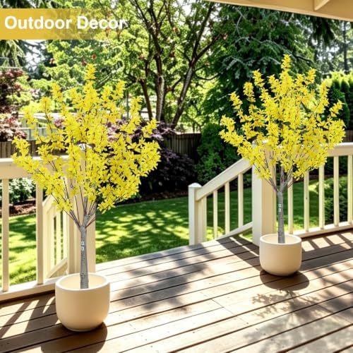 4FT Yellow Artificial Forsythia Tree, Faux Spring Forsythia Flower Branches Plant with Pot, Lifelike Fake Tree for Living Room Corner, Entryway, Porch Indoor Outdoor Decor - Image 2