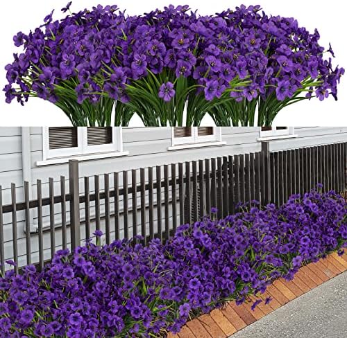LikSoor 21 Bundles Artificial Outdoor UV Resistant Flowers No Fade Fake Outside Flowers Plastic Greenery Faux Shrubs Garden Porch Window Box Home Decoration(Purple) by LikSoor