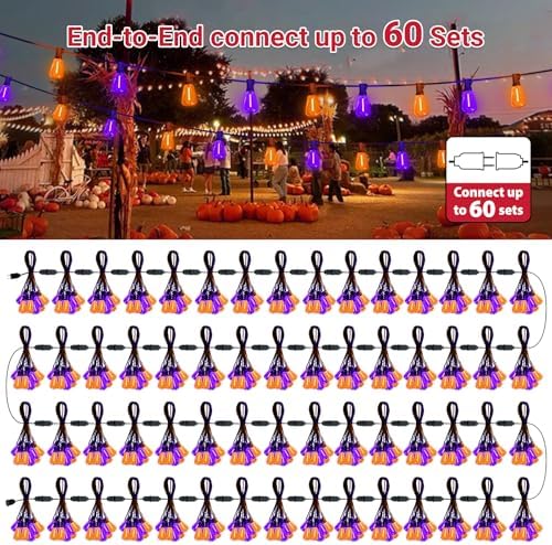 4 Pack Orange Purple Halloween Outdoor String Lights,26FT ST38 LED Patio Lights with 12+1 Shatterproof Edison Bulbs,UL Waterproof Connectable Hanging Lights for Backyard Porch Christmas Party Decor - Image 6