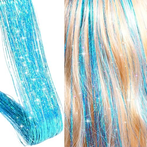 Blue Hair Tinsel Kit for Girls Women Fairy Glitter Tinsel Hair Extensions - Image 2