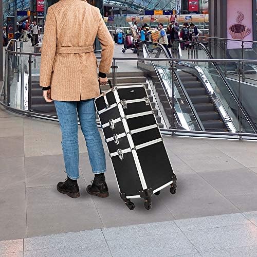 mefeir 4 in 1 Rolling Makeup Train Case, Aluminum Makeup Travel Organizer Cosmetic Case, Cosmetology Display Suitcase on Wheels, Beauty Storage Luggage Lockable w/4 Removable Wheels (Black) - Image 3