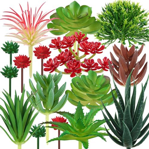 QUOZUO Artificial Succulents Plants, 16pcs Fake Succulents Plant for DIY Home Floral Wall Garden Office Party Decoration Colorful (Unpotted) by QUOZUO