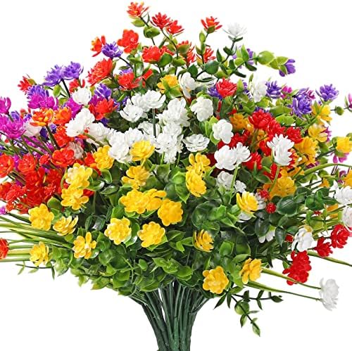 WILLBOND 12 Bundles UV Resistant Faux Flowers, Multi Color by Willbond+Technology+Limited