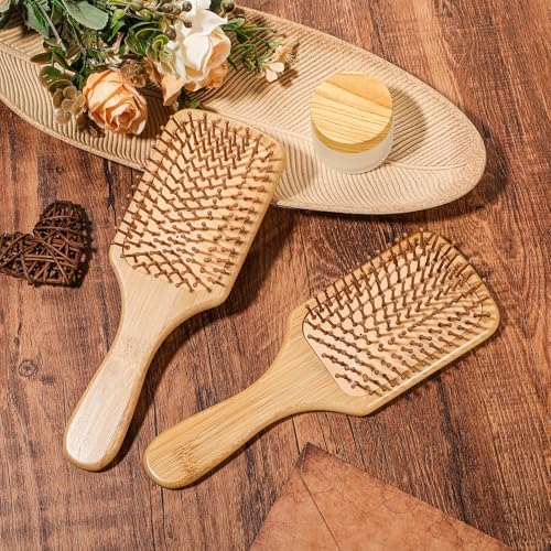 10 Pcs Bamboo Hair Brush, Bulk Round-tipped Bamboo Bristles Detangling Brush Paddle Lightweight Massage Anti Static for Women Men and Children, Stimulates Scalp for Hair Growth (Large, Count, 20) - Image 4