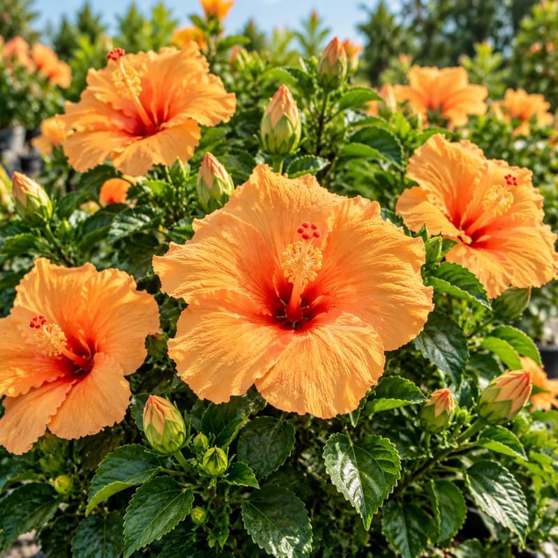 3 Hardy Hibiscus Live Plants, Flowering Shrub, Golden Orange Blooms, 4-7" - Image 6