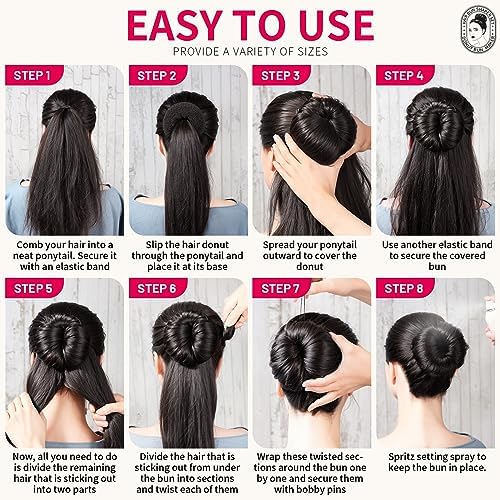 Teenitor Hair Styling Kit: 5 Bands, 20 Bobby Pins, 7 Chignons (2 Small, 2 Medium, 1 Large, 1 Extra-Large), Black - Image 6