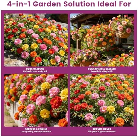 Moss Rose Seeds Bulk Pack - 50,000+ Heirloom Portulaca Seeds for Planting Outdoors, Rainbow Color Mix, Drought-Tolerant Ground Cover & Container Flowers, USDA Zones 2-11 - Image 5