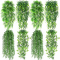 Daifunli 12 Pcs Artificial Hanging Plants Fake Hanging Ferns Plastic Fake Plant for Wall Room Garden Garland Indoor Outdoor Decor No Basket (Palm,Mandala,String of Pearls,Maple Leaf) by Huiinen