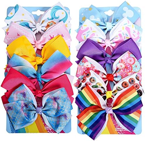 5 Inch Hair Bows for Girls,Colorful Rainbow Heart Girls Hair Bows by Dwenarry