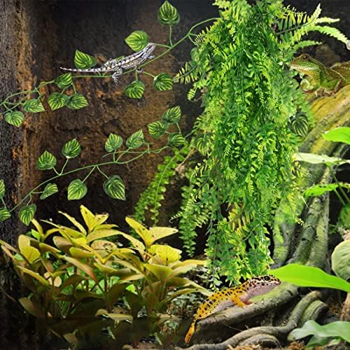 Reptile Plants, Terrarium Hanging Plant Vines Artificial Leaves Reptile Hide, Leopard Gecko Tank Accessories, Terrarium Decorations for Bearded Dragon Lizard Snake Geckos Chameleon - Image 7