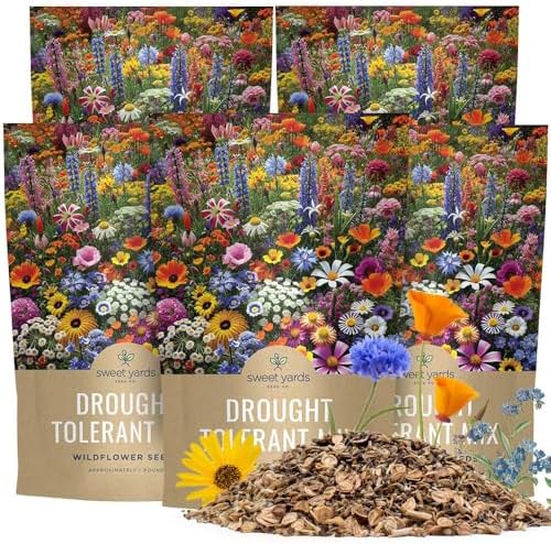 Drought Tolerant Wildflowers Mix – Bulk 5 Pounds – Over 600,000 Open Pollinated Non-GMO Seeds – 21 Different Dryland Species by SweetYards