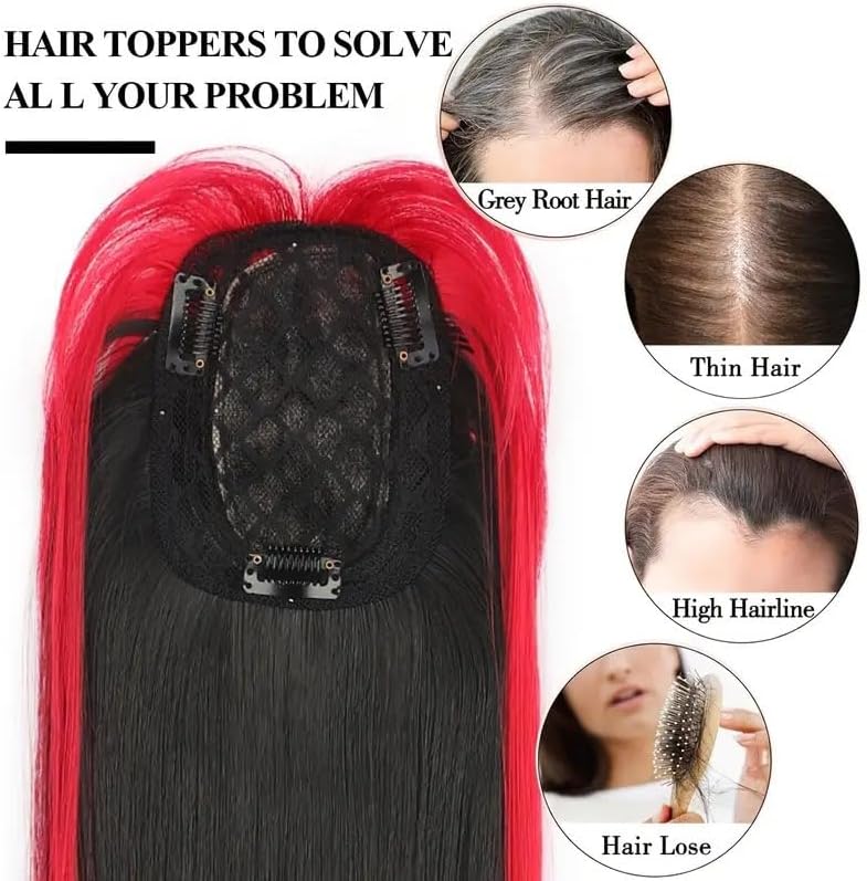 VAVANGA Short Hair Toppers for Women with Bangs 14inch Red to Black Color - Image 6