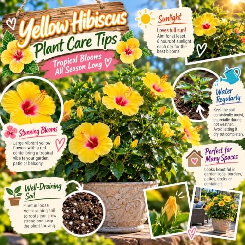 4 Yellow Hibiscus Live Plants, Flowering Shrubs, 488" Tall - Image 3