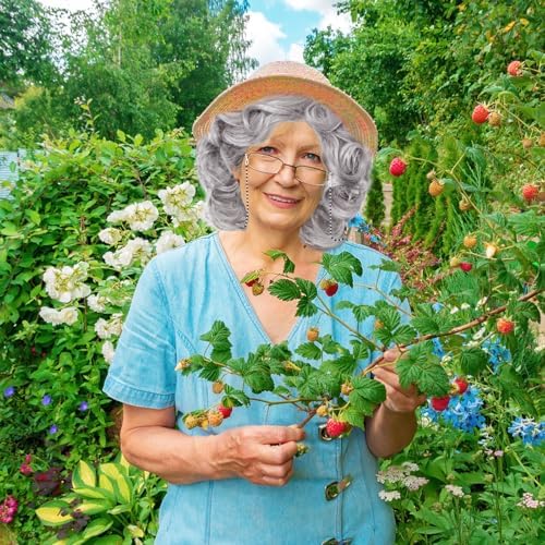 Rrshnsgv 5 Pcs Old Lady Wig and Accessories,Grey Grandma Wigs,Old Lady Wig Costume Set for Halloween Party,Old Woman Cosplay - Image 7