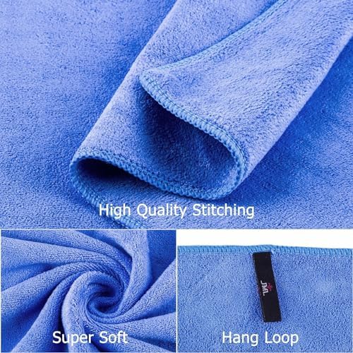JML Microfiber Bath Towels Set with Hanging Loop, 27" x 55", 6 Pack, Blue - Image 3