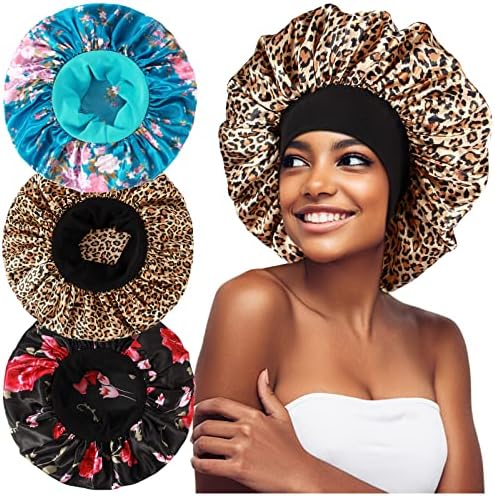 3PCS Extra Large Satin Bonnets for Sleeping, Hair Bonnets for Black Women Braids Curly Hair, D by Heniho