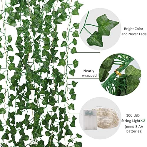 RECUTMS 24 Pack 172Ft Fake Ivy Vines with String Lights for Room Decor - Image 3