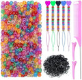 Ningrou 1008 Pcs Hair Beads Kit for Girls Hair Braids, 500Pcs 9x6mm Glitter Pony Beads, 500Pcs Mini Elastic Rubber Bands, 5Pcs Quick Beaders, 1Pcs Rattail Comb and 2Pcs Duckbill Clips by Ningrou