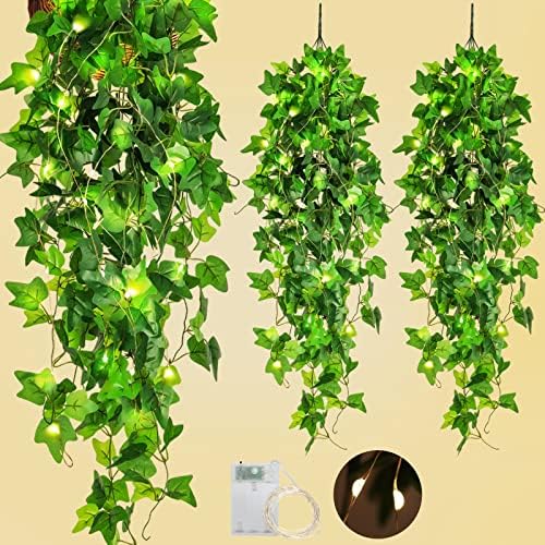 RECUTMS Fake Hanging Ivy Vines Plants with 30 LED Fairy String Lights 4Pcs by RECUTMS