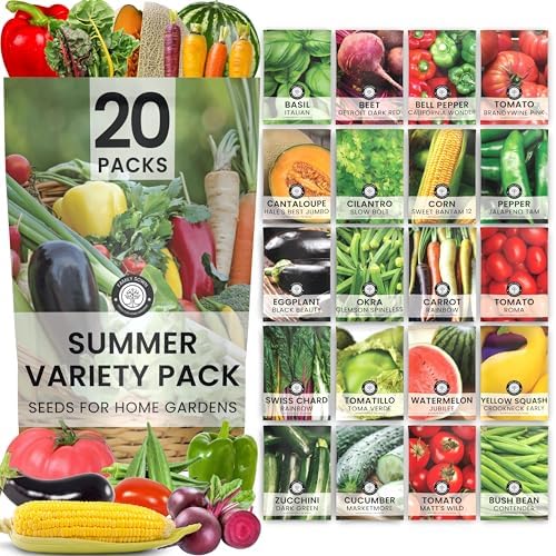 Summer Garden Seeds | 20 Individual Packs | 2026 Season | Non-GMO | Tomatoes, Squash, Melon, Herbs & More! | for Planting Indoor & Outdoor | by Family Sown by FamilySown