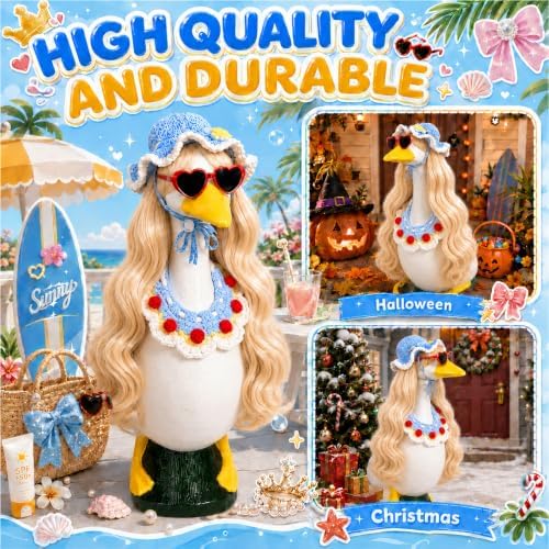 4Pcs Porch Goose Wigs Set Porch Goose Outfits Accessories for Outdoor Statue Accessories Garden Patio Yard Goosey Decoration (4Set Cowl and Wig) - Image 3