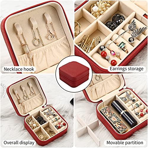 TRODANCE Mini Jewelry Travel Case, Small Portable Jewellry Organizer Box Portable Display Storage Box for Rings Earrings Necklaces, Gifts for Girl, Women, Wedding, Birthday,New Year,Christmas(Red) - Image 4