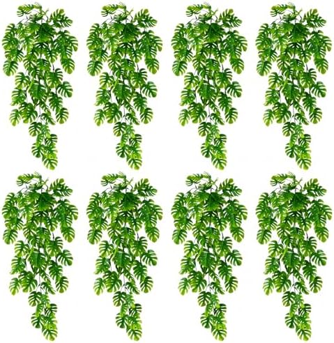 Daifunli 8 Pcs Artificial Hanging Plants Fake Hanging Ferns Plastic Fake Plant for Wall Room Garden Garland Indoor Outdoor Decor No Basket (Monstera Vines) by Huiinen