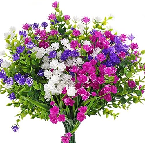 WILLBOND 12 Bundles UV Resistant Faux Flowers, Fuchsia, White, Purple by Willbond+Technology+Limited