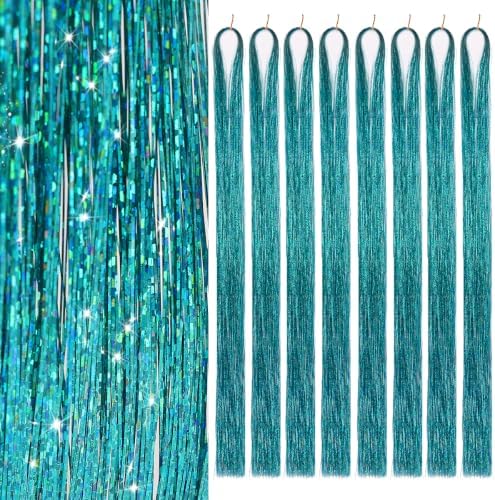 Hair Tinsel 8 Packs 1600 Strands 50 Inch Tinsel Hair Extensions Teal by Sala