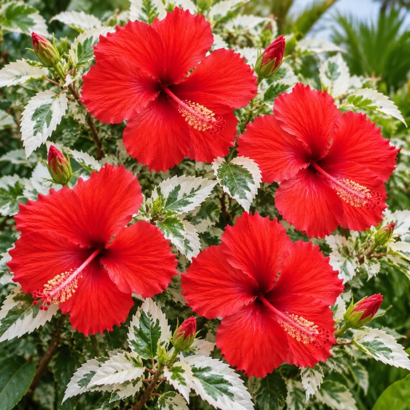 3 Hardy Hibiscus Live Plants, Flowering Shrub, Variegated Red Blooms, 4-7" - Image 5