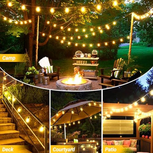 LAMPHOME 26Ft ST38 Outdoor String Lights, Yellow Patio Lights with 12+1 ST38 Edison Bulbs, LED Shatterproof String Lights for Outside Bistro Christmas Patio Party Decorations - Image 2
