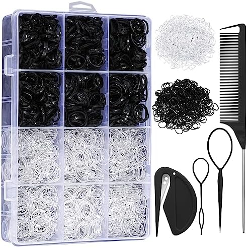 2200 Pcs Elastic Hair Bands with Hair Loop Styling Tool Set, Clear and Black Elastic Hair Ties with Rubber Band Cutter Organizer Box Hair Accessories for Toddler Baby Girl Women by auroray