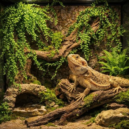 HERCOCCI 3 Pack Reptile Plants, Terrarium Hanging Plants Vines Artificial Leaves Habitat Decorations with Suction Cup for Bearded Dragon Hermit Crab Lizard Snake Geckos Chameleon - Image 5