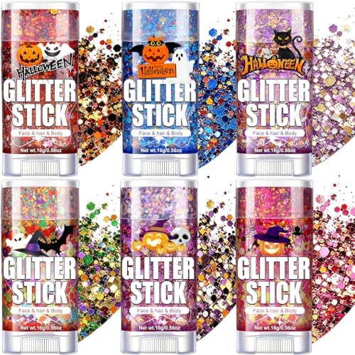 AROIC Halloween Glitter Stick 6 Pack, Face & Hair Sparkle by AROIC