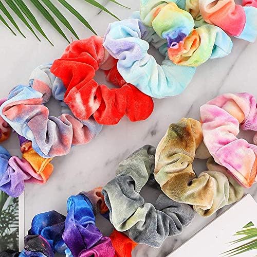 IVARYSS Scrunchies for Girls, 12 Pcs Tie Dye Velvet Scrunchies for Hair, Soft Rainbow Ponytail Holder, Cute Candy Colors Elastic Hair Bands for Teens and Women - Image 5