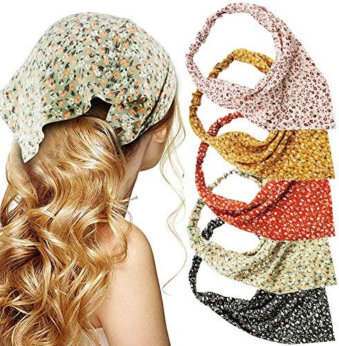 TOBATOBA Floral Hair Scarf Headband 5 Pcs Hair Bandanas Chiffon Boho Headbands for Women Elastic Head Bandana for Women Girls Hair Accessories by TOBATOBA