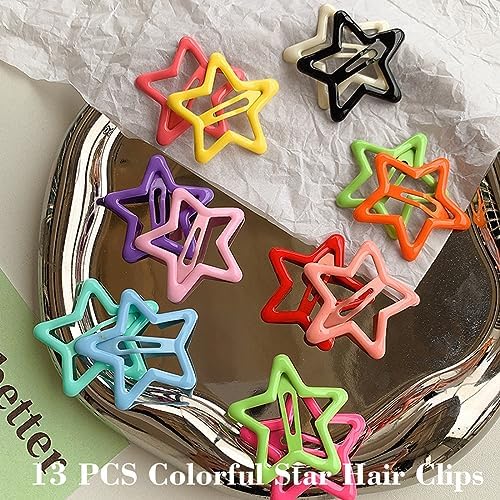 13 PCS 1.65" Metal Hair Accessories - Snap Barrettes with Non-Slip Star Clips for Girls in Multiple Colors - Image 3