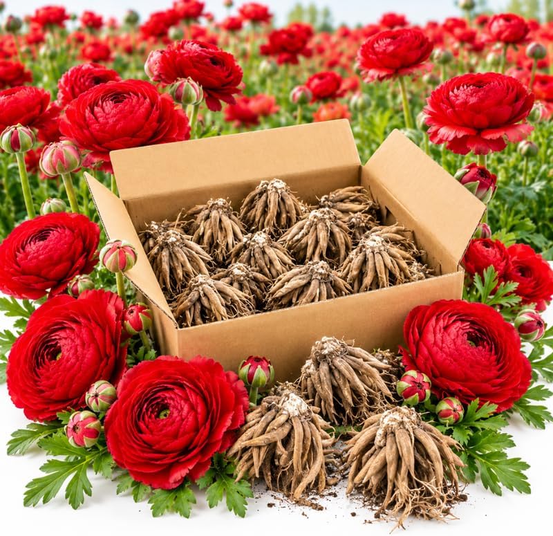 30 Red Ranunculus Bulbs, Fall Planting, Spring Flowers by HILROQG